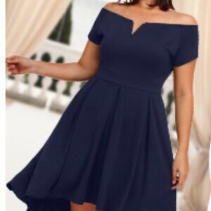 Pinup Fashion NAVY BLUE 16plus off shoulder midi high/low flared party NEW